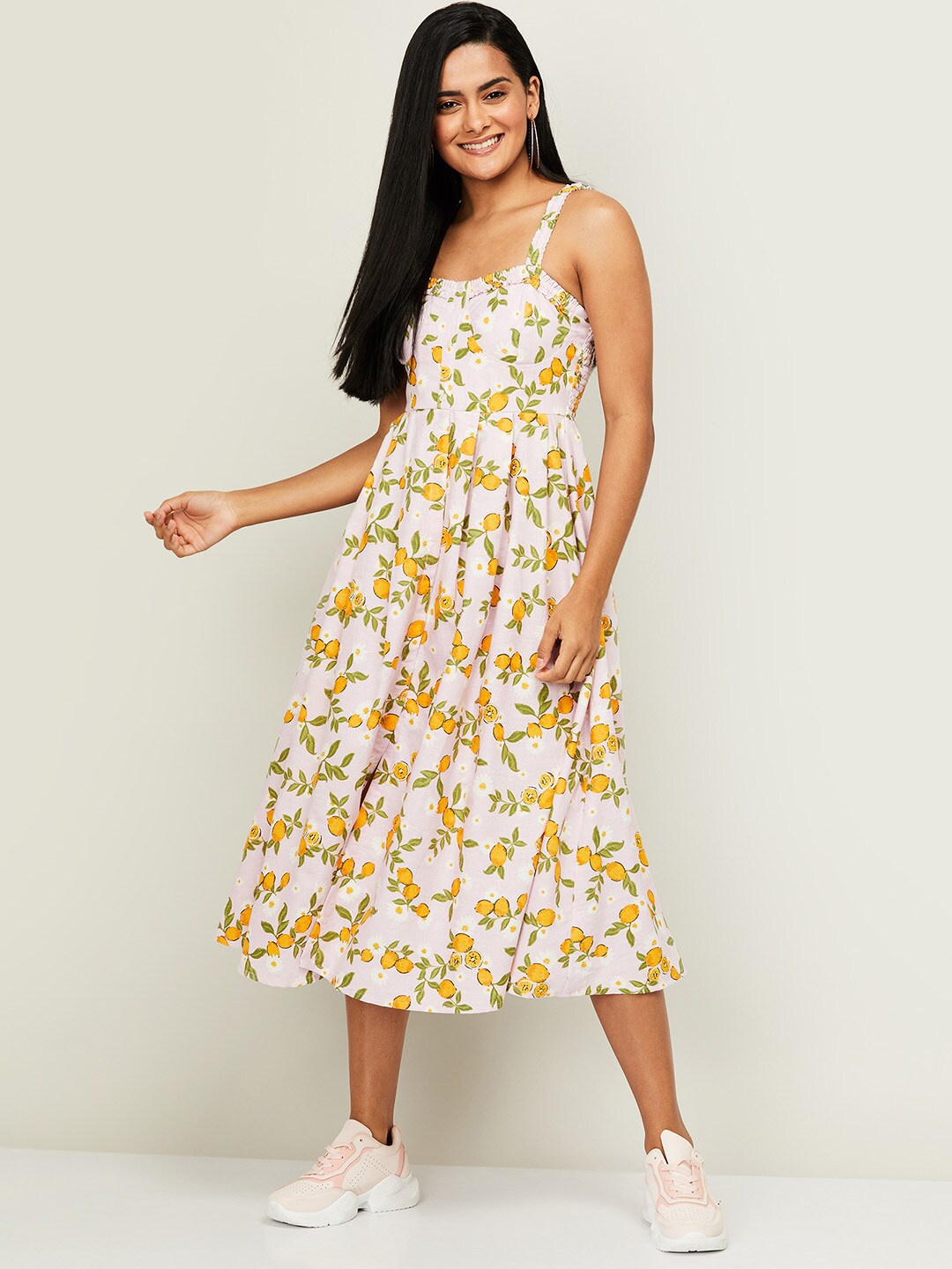 

Ginger by Lifestyle Pink Floral A-Line Midi Dress