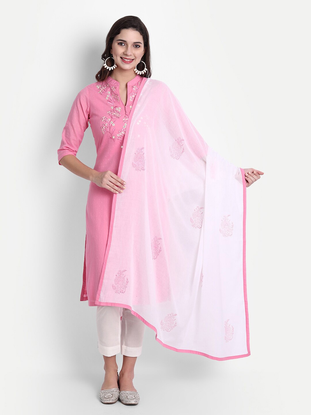 

SHEREEN Pink Floral Ethnic Kurta, Pant and Dupatta Set