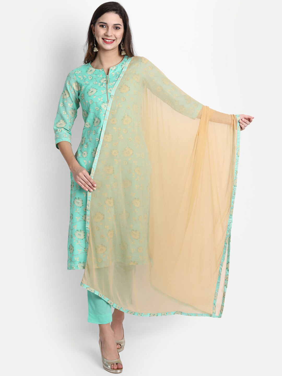 

SHEREEN Green Floral Ethnic Kurta,Pant and Dupatta Set
