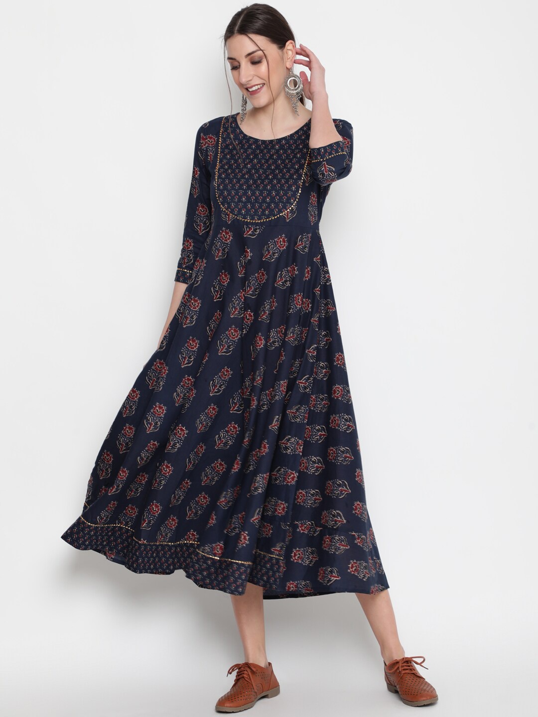 

GLAM ROOTS Women Blue Ethnic Motifs Floral Printed Anarkali Kurta