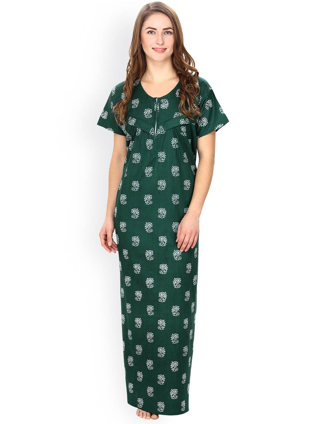 

Secret Wish Green Printed Maternity Maxi Nightdress NT-138