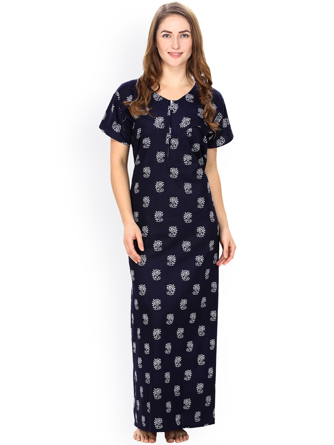 

Secret Wish Navy Paisley Print Maternity Maxi Nightdress NT-E46-334, Navy blue