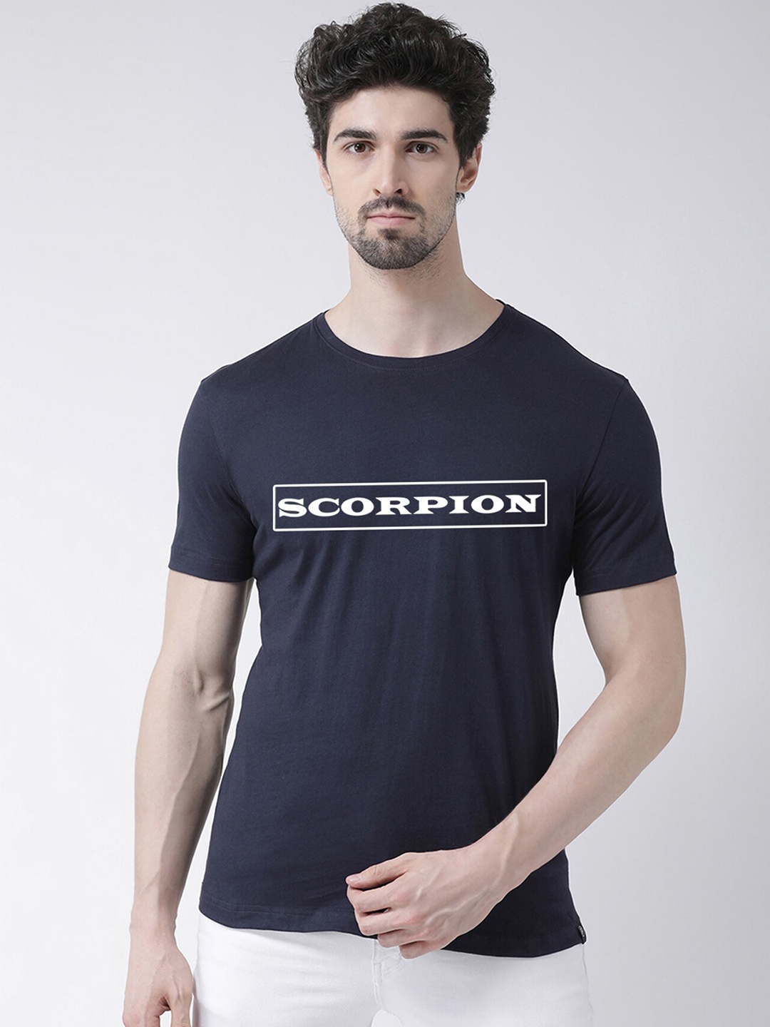 

Friskers Men Navy Blue Typography Printed T-shirt