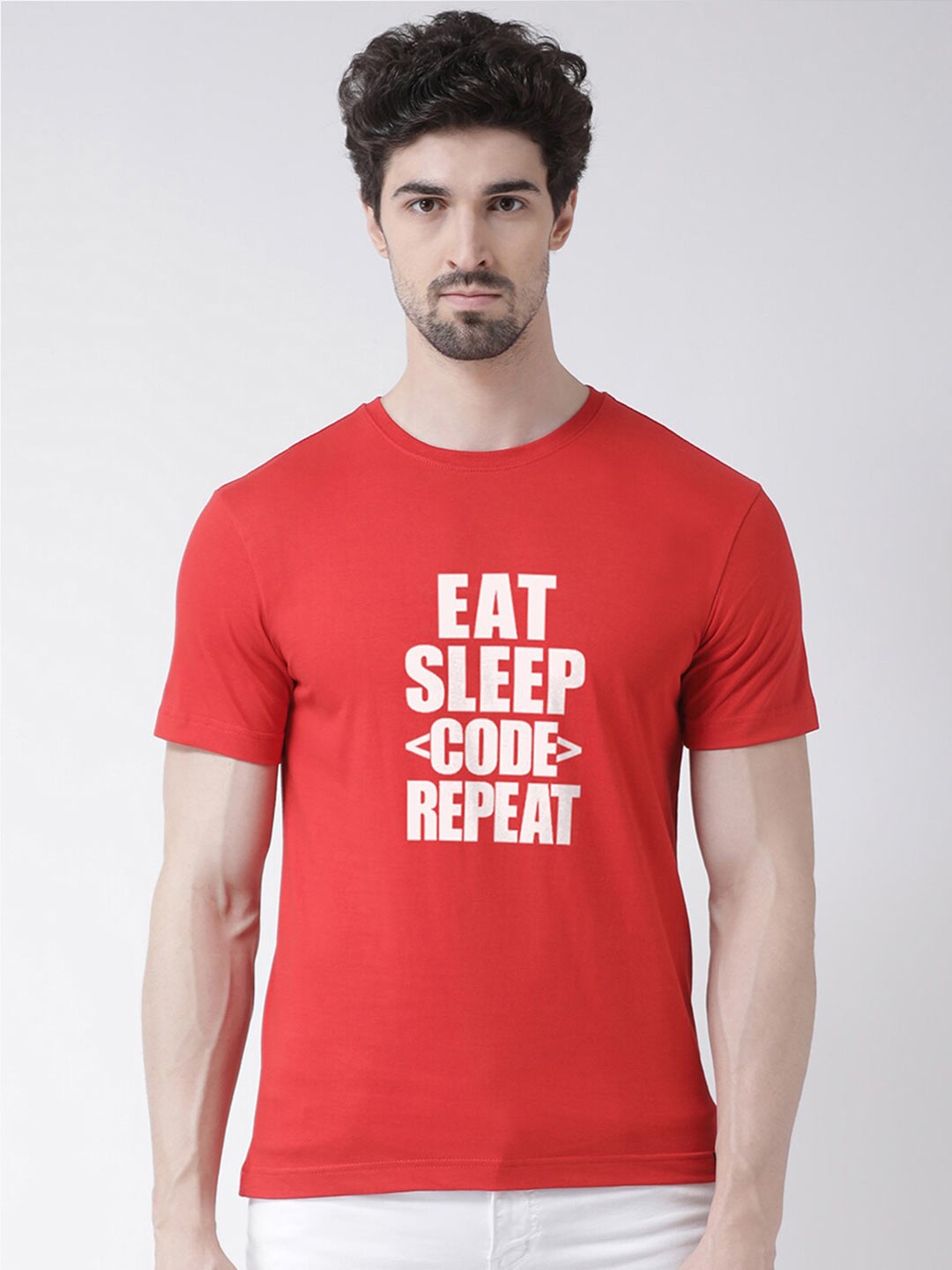 

Friskers Men Red Typography Printed T-shirt