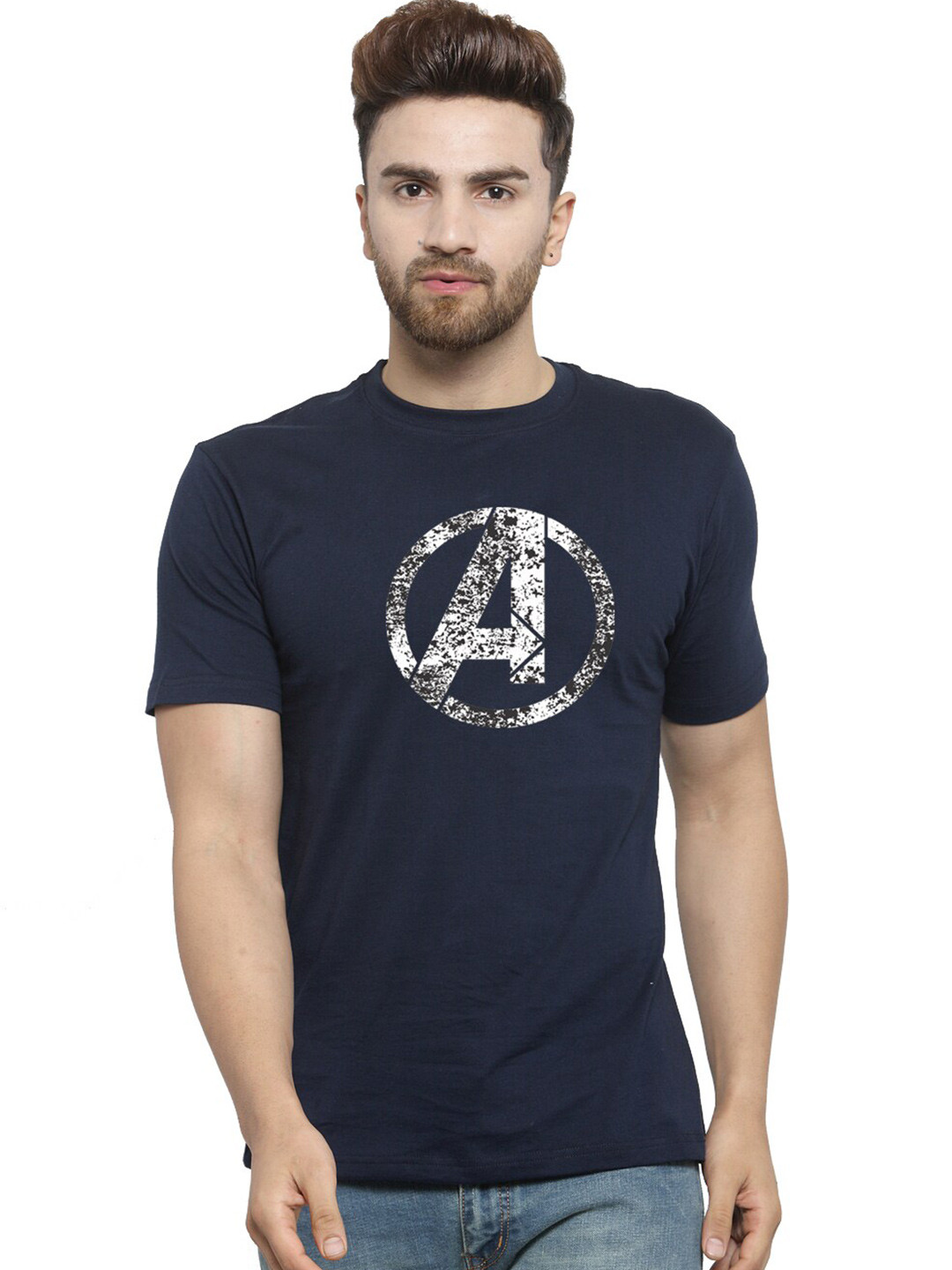 

Friskers Men Navy Blue Typography Printed T-shirt