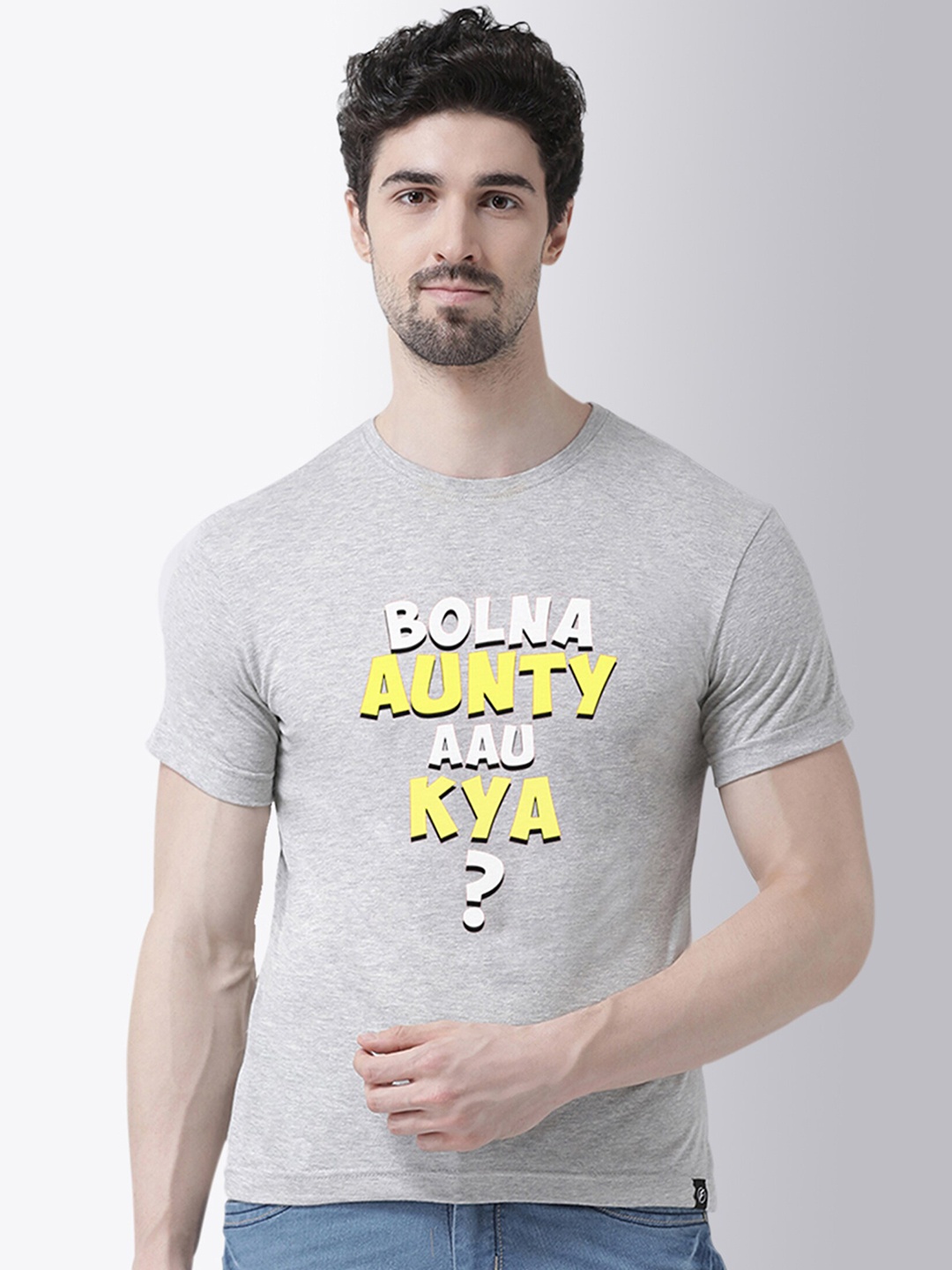 

Friskers Men Grey Typography Printed T-shirt