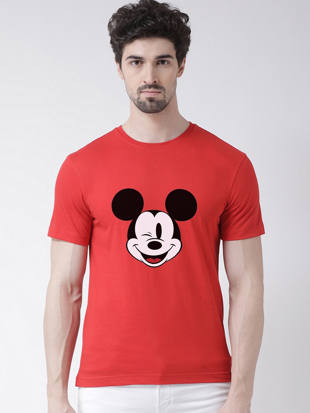 

Friskers Men Red Micky Mouse Printed T-shirt