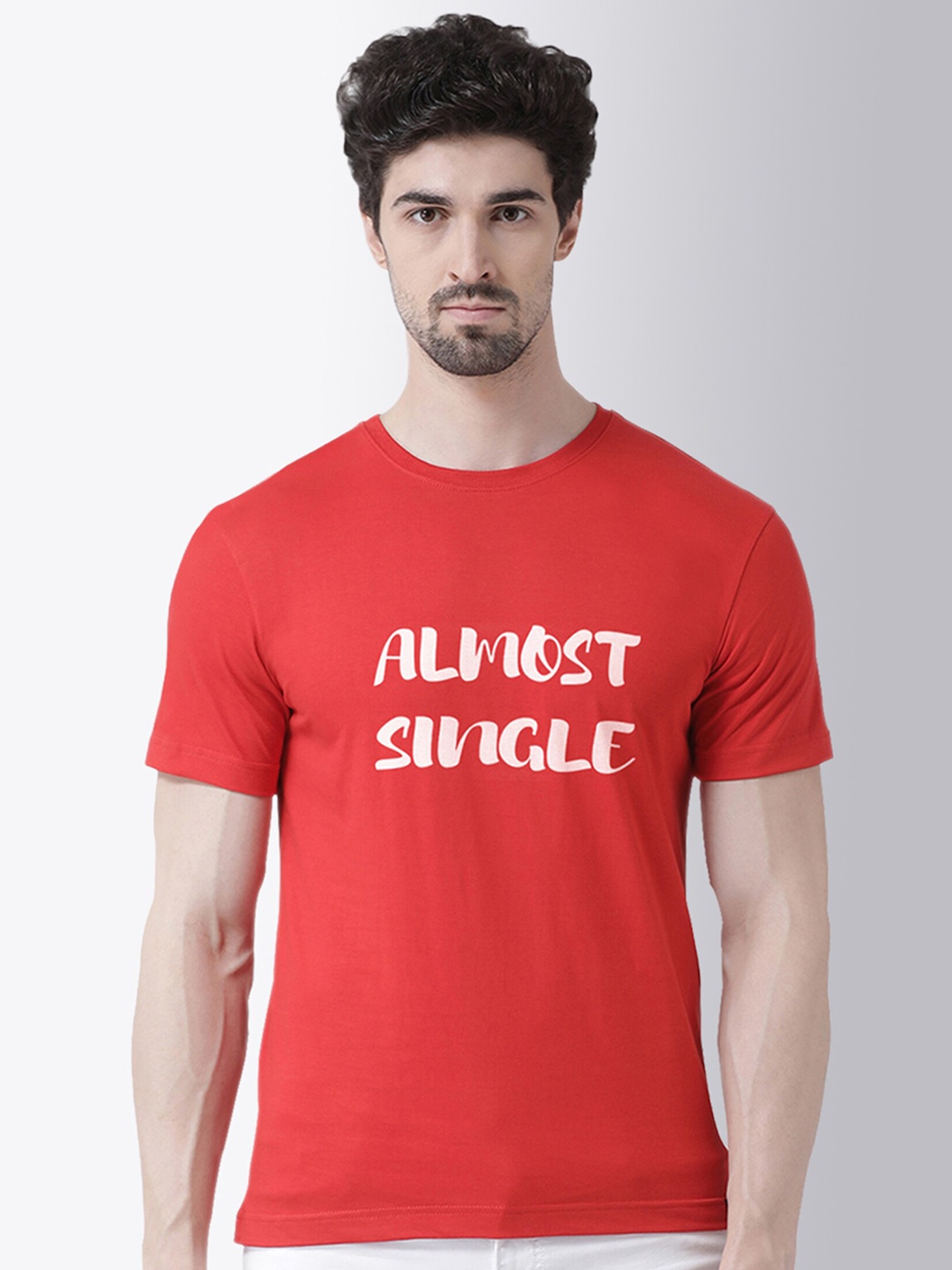 

Friskers Men Red Almost Single Typography Printed T-shirt