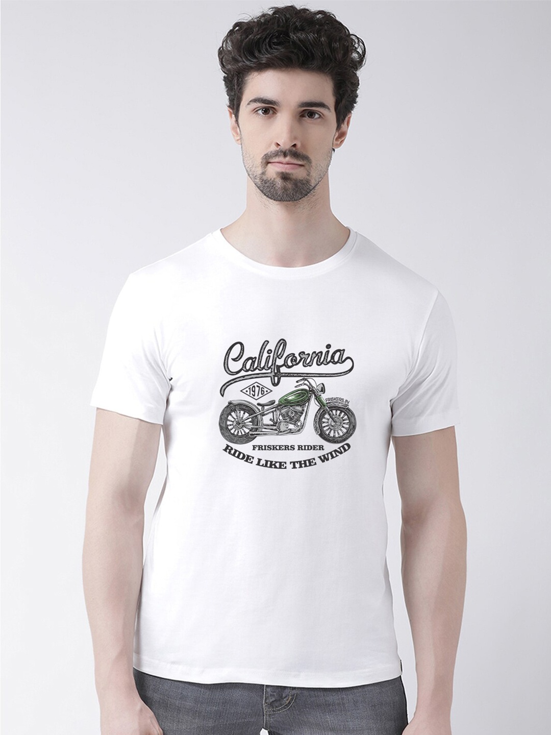 

Friskers Men Biker Printed T-shirt, White