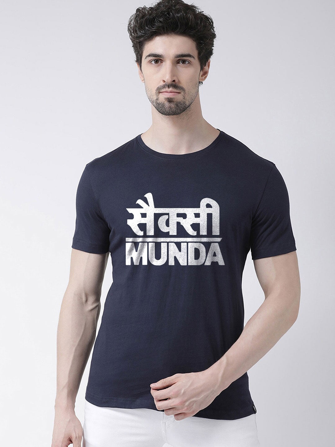 

Friskers Men Navy Blue Typography Printed T-shirt