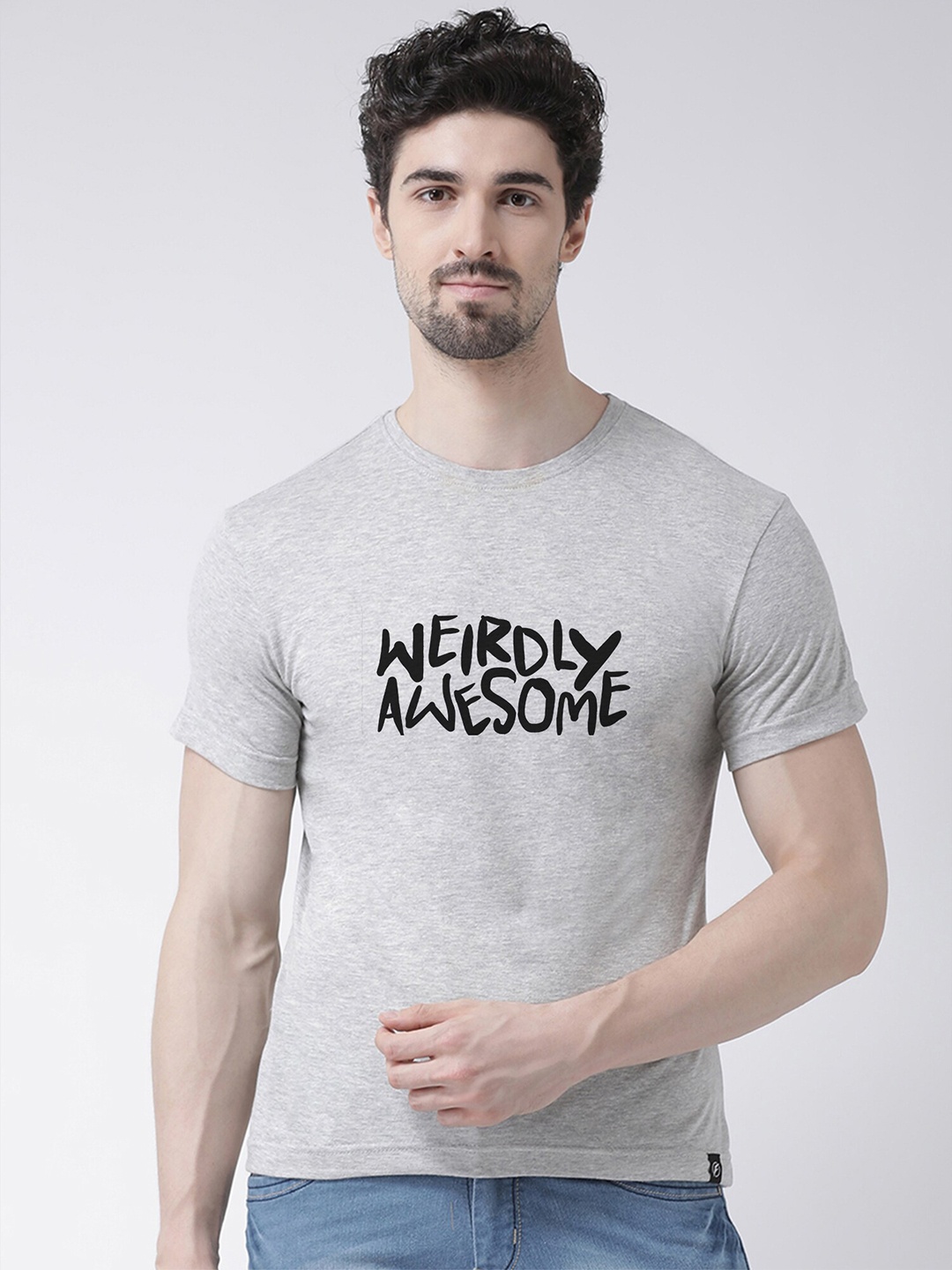 

Friskers Men Grey Typography Printed T-shirt