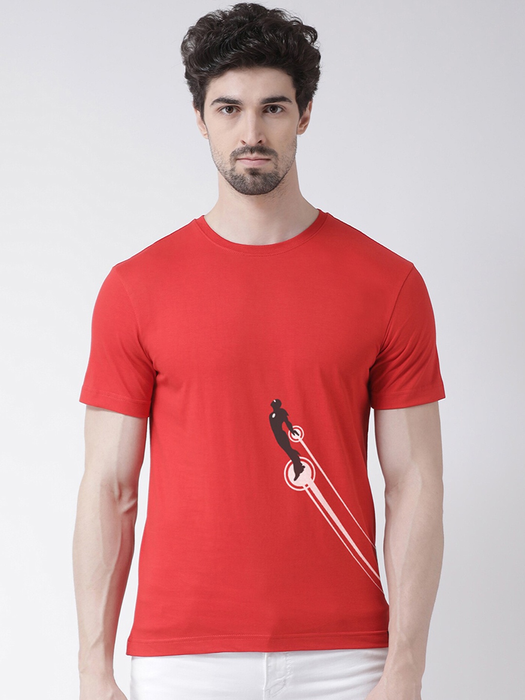 

Friskers Men Red Printed Half Sleeve T-shirt