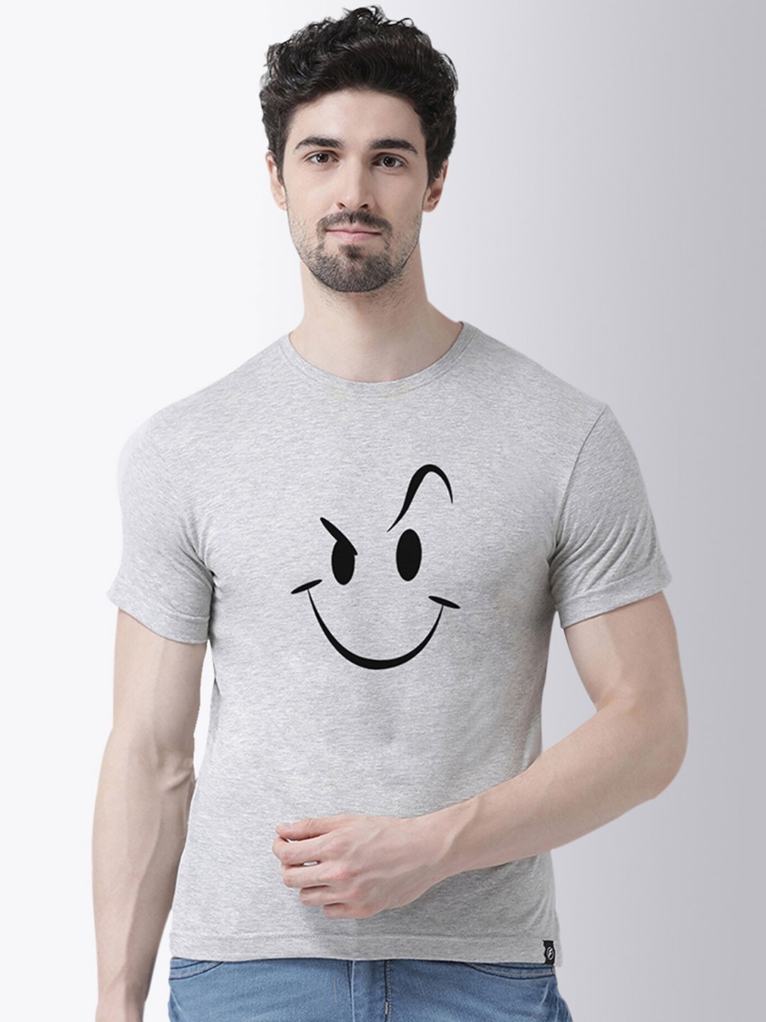 

Friskers Men Grey Smily Printed T-shirt