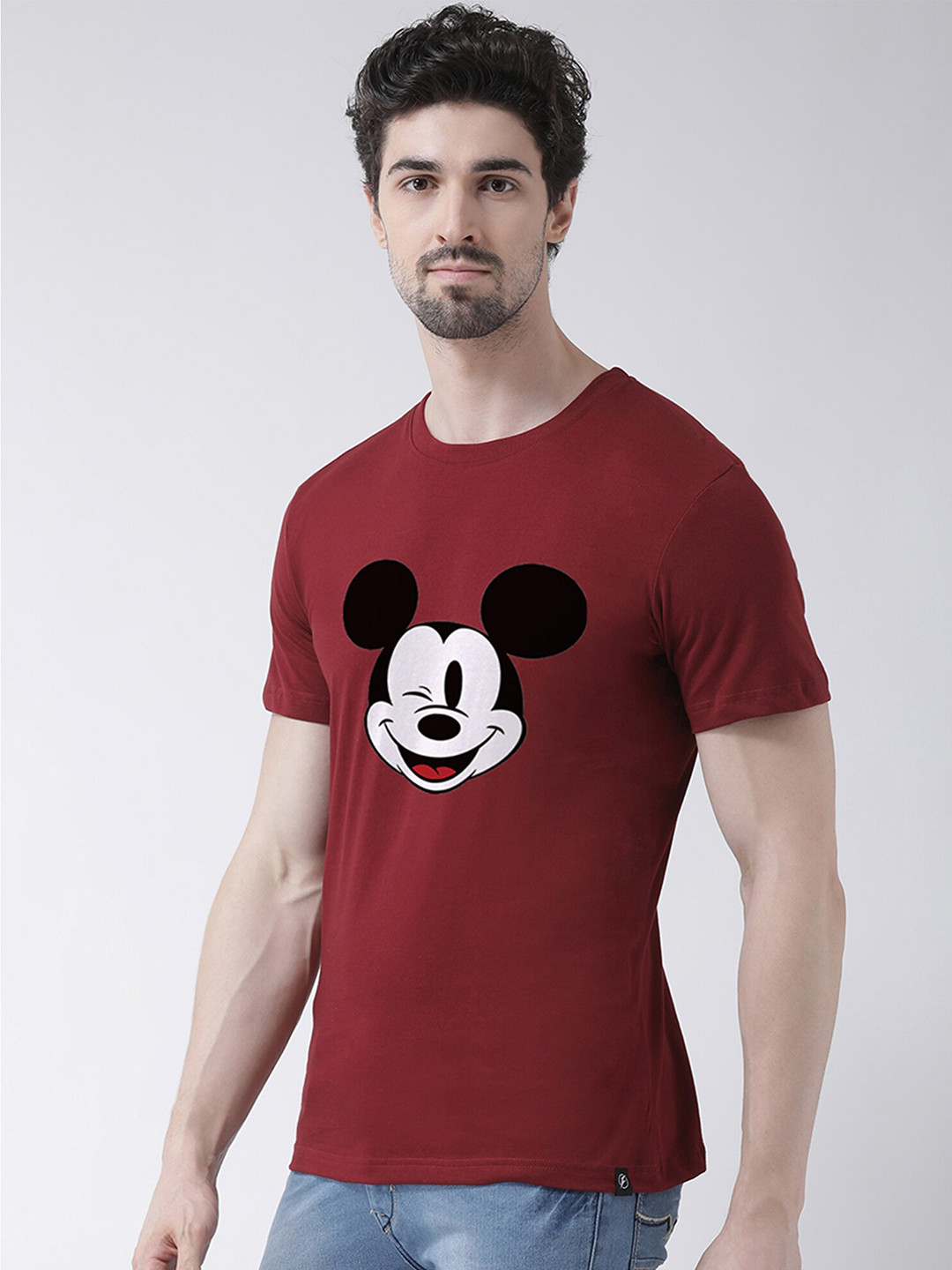 

Friskers Men Maroon Micky Mouse Printed Half Sleeve T-shirt