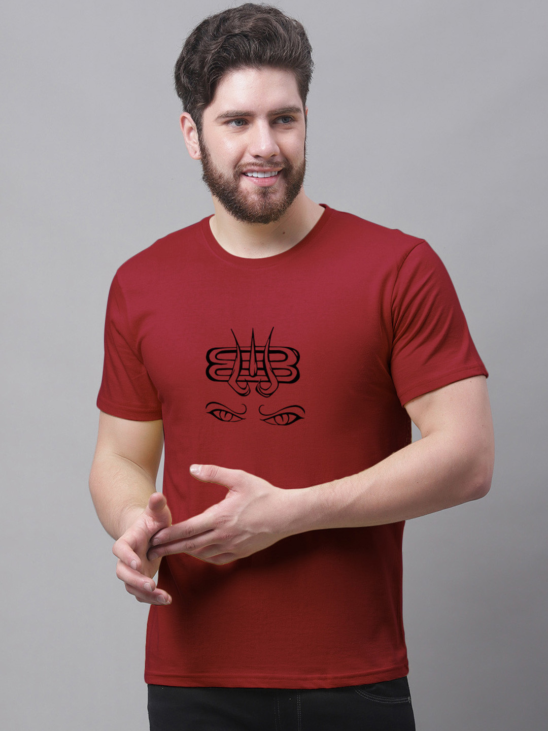 

Friskers Men Maroon Printed Half Sleeve T-shirt