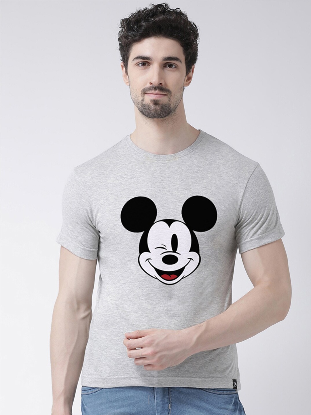 

Friskers Men Grey Micky Mouse Printed Half Sleeve T-shirt