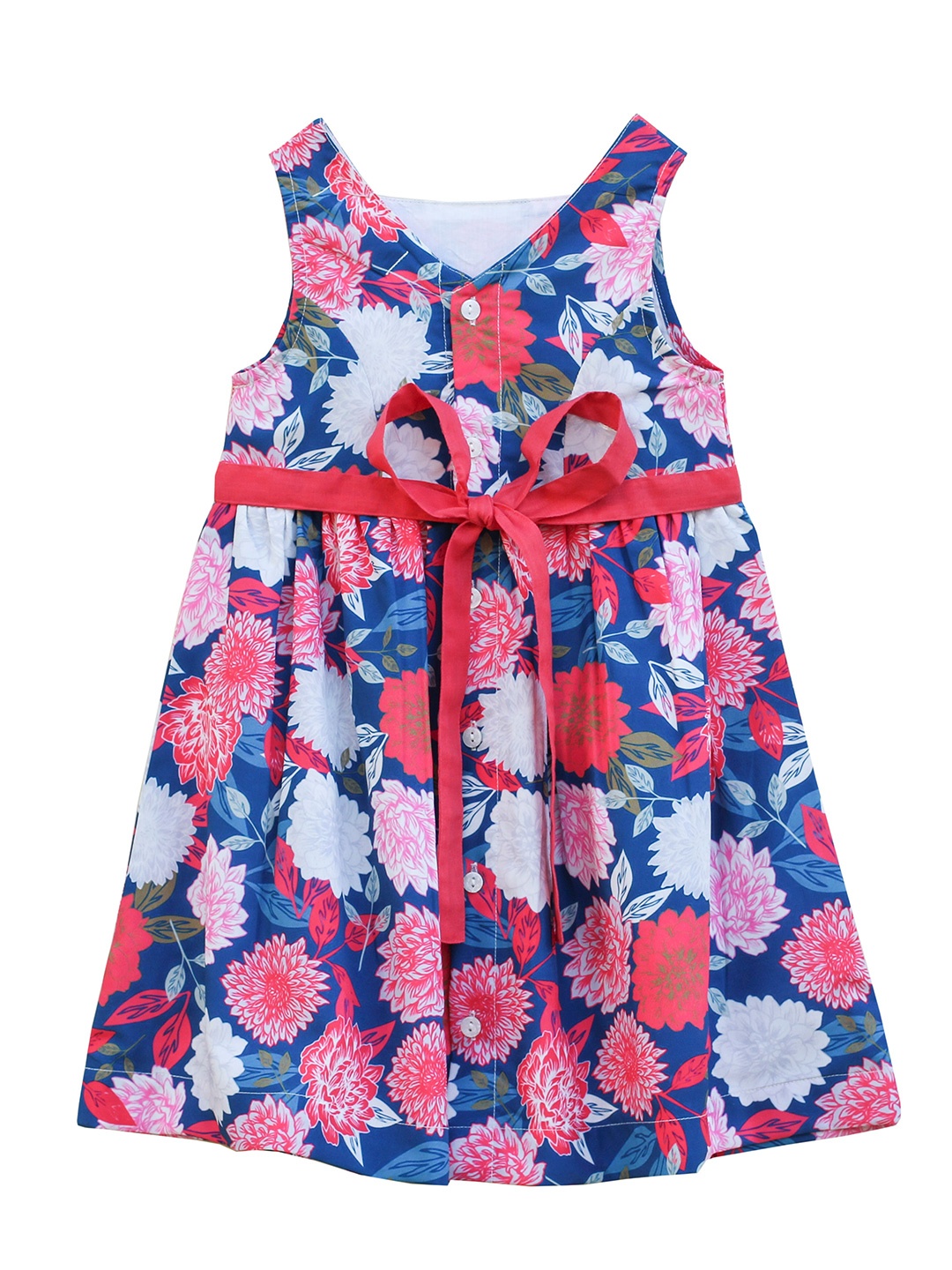 

misbis Girls Pink & Blue Floral A-Line Cotton Dress