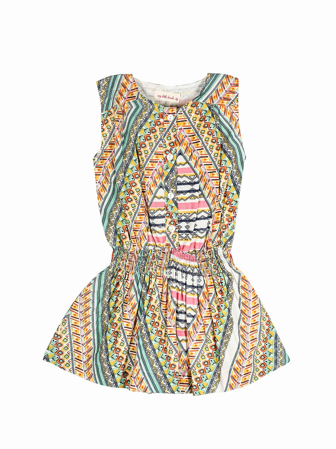

misbis Kids Multicolor Printed A-Line Dress, Green