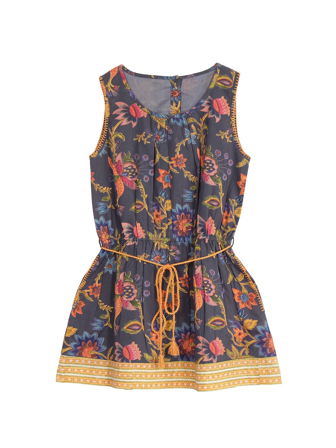 

misbis Girls Blue & Orange Floral A-Line Mini Dress