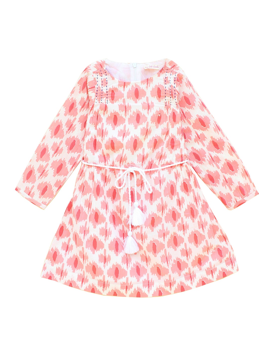 

misbis Peach-Coloured A-Line Abstract Printed Dress