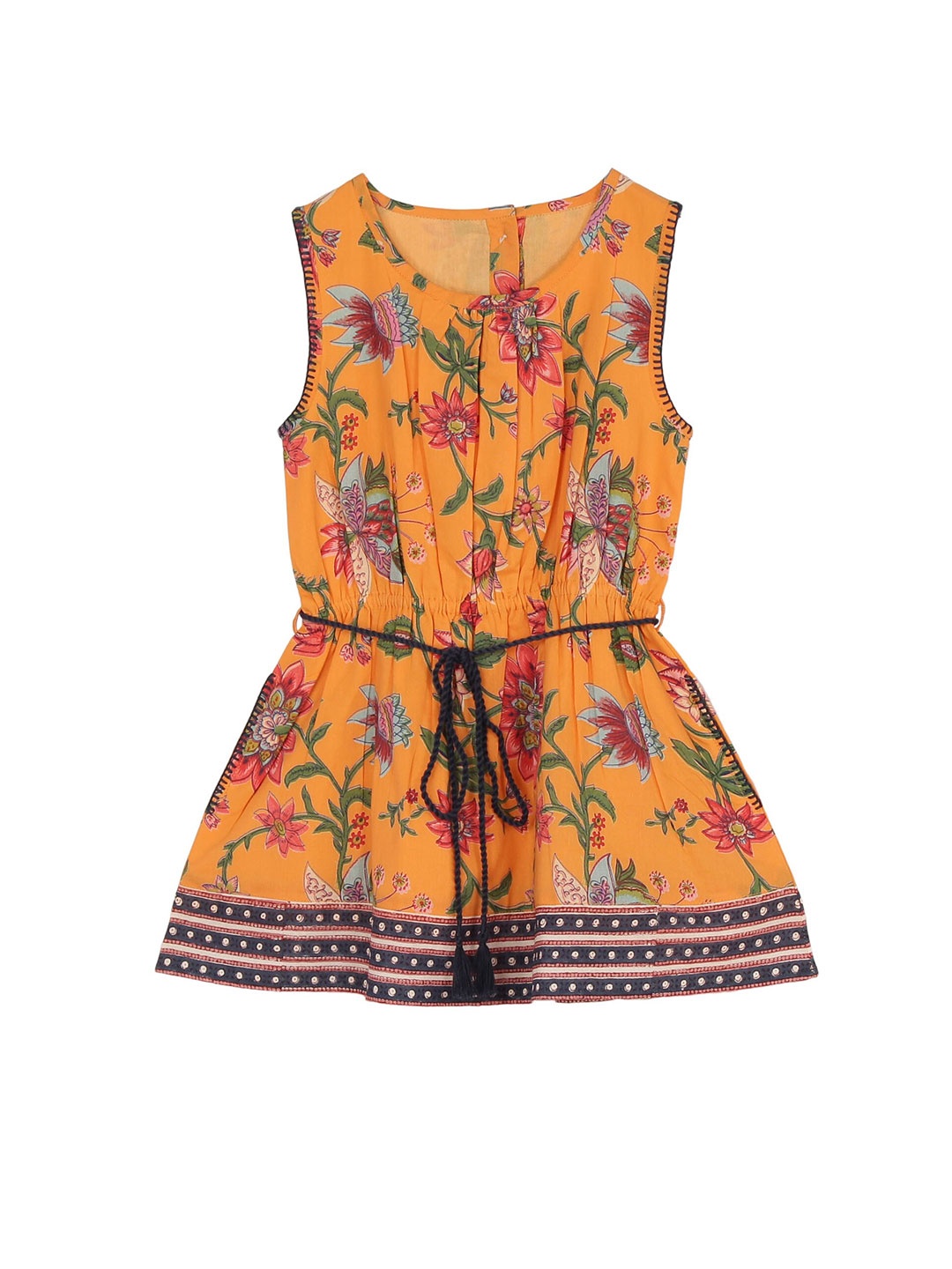 

misbis Girls Orange Floral Drop-Waist Cotton Dress