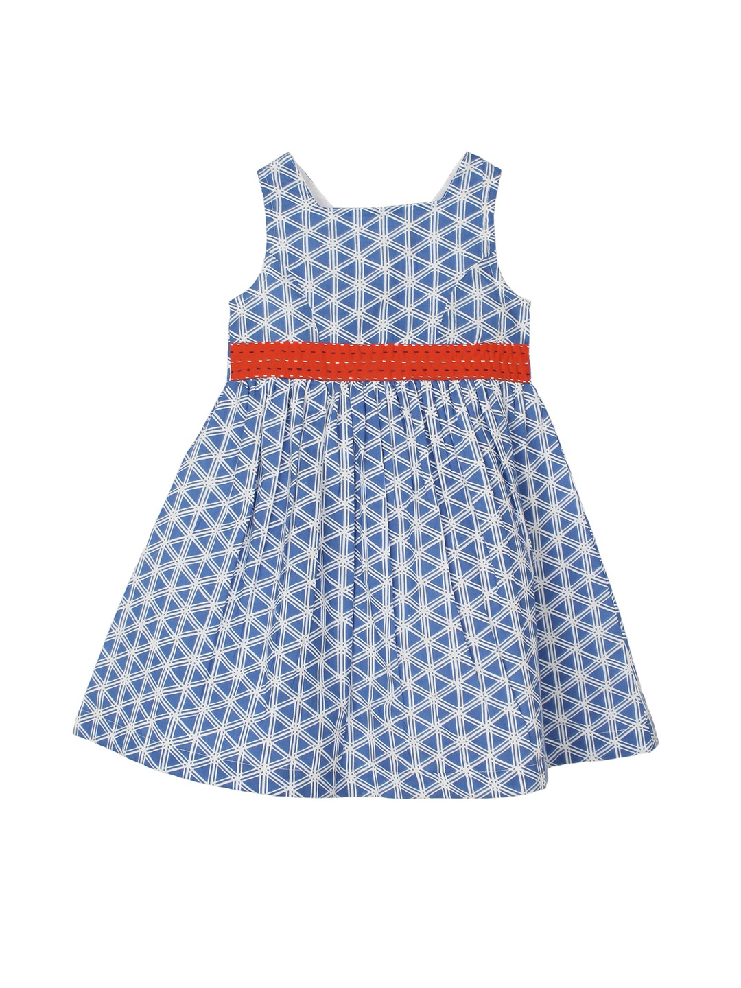 

misbis Girls Blue Printed A-Line Cotton Dress
