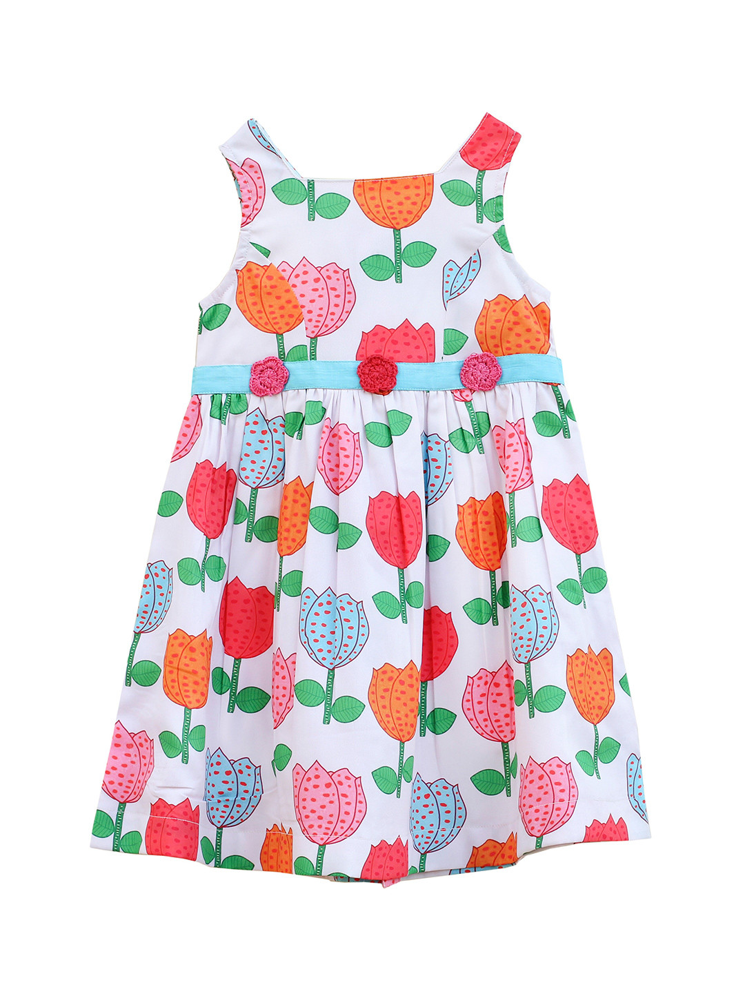 

misbis Girls Multicoloured Floral Printed A-Line Cotton Dress, Multi