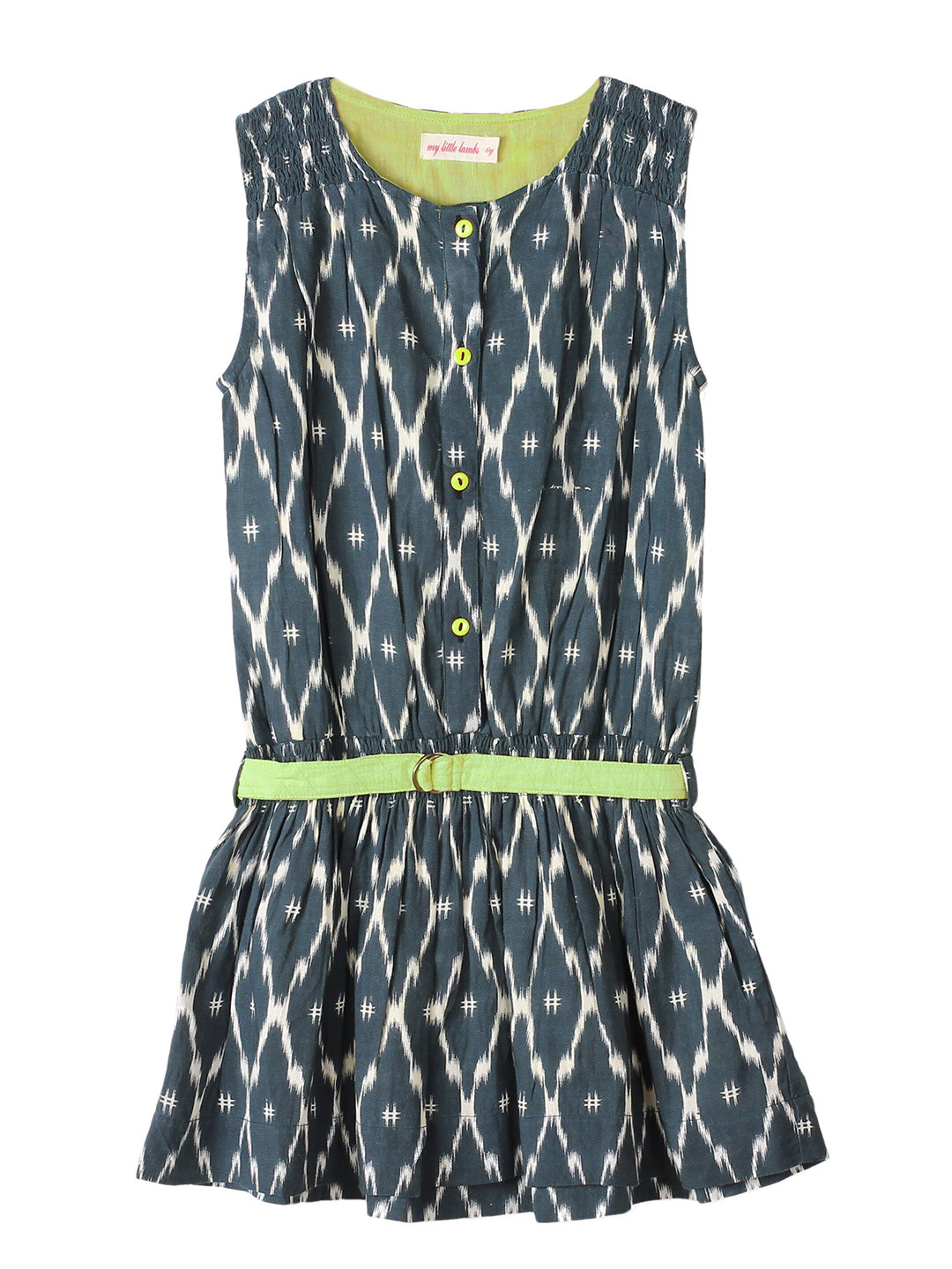 

misbis Girls Olive Green Printed Drop-Waist Cotton Dress