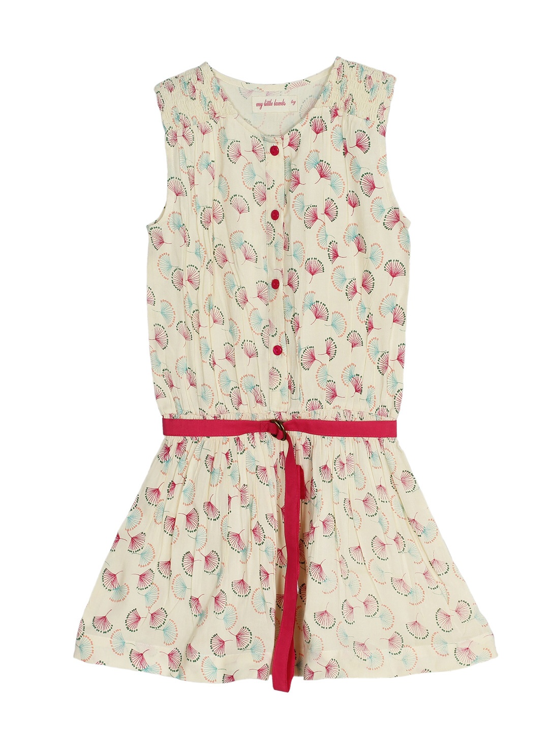 

misbis Girls Beige Floral A-Line Cotton Dress