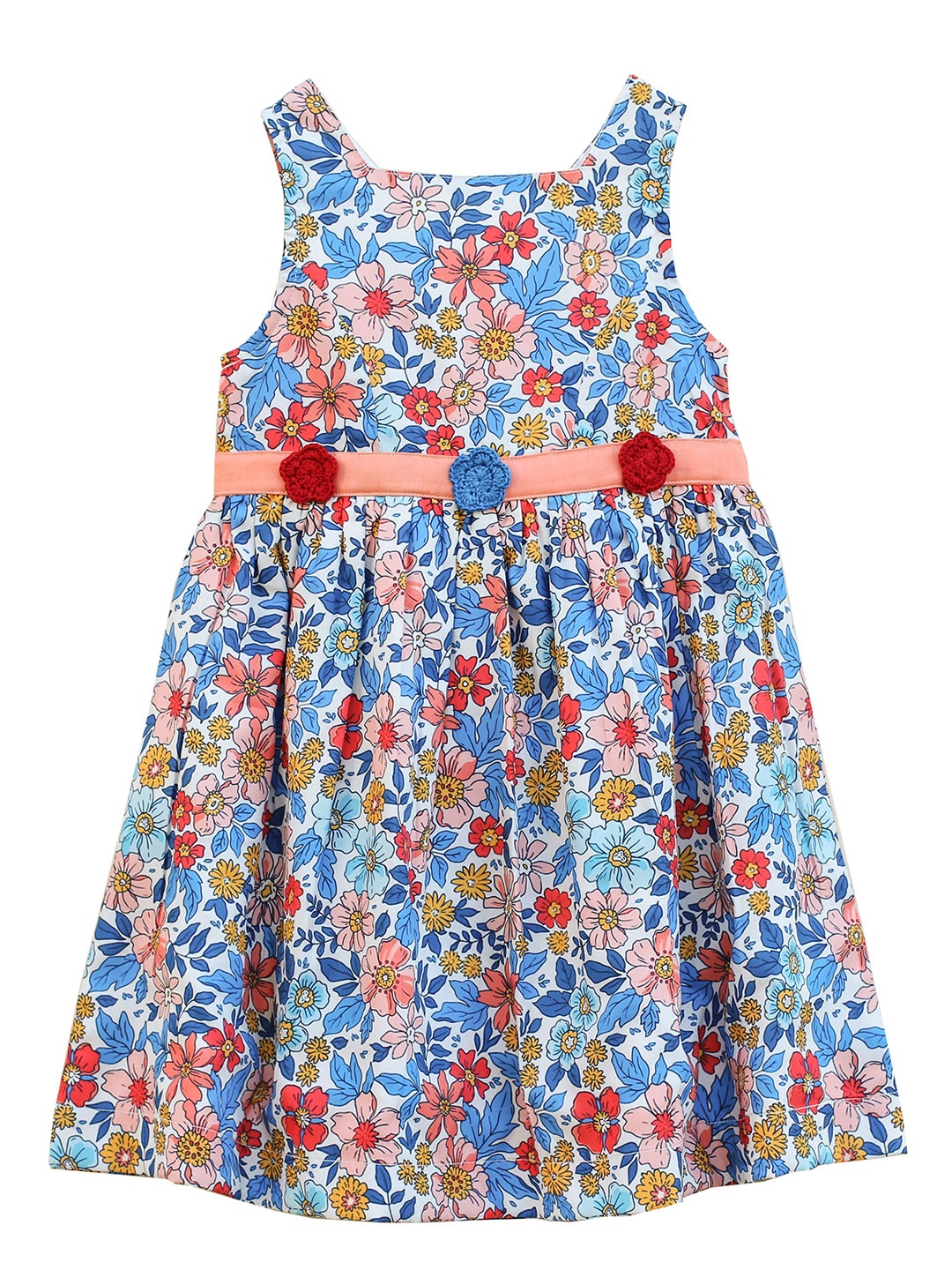 

misbis Girls Blue Floral A-Line Cotton Dress