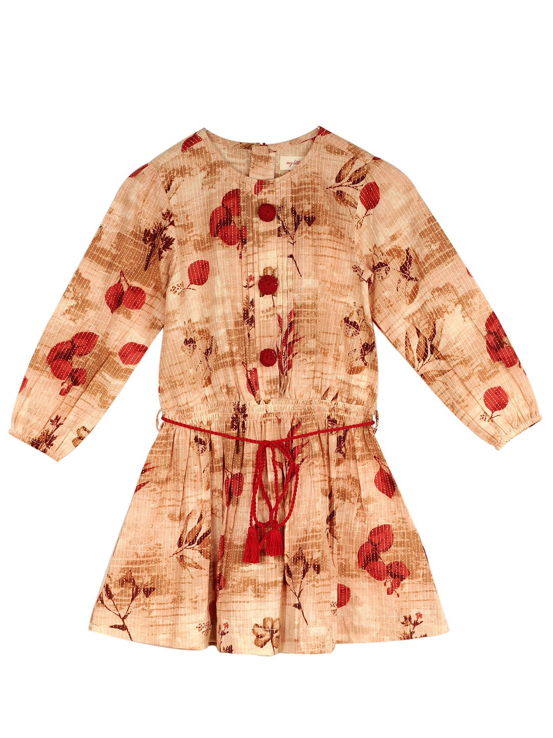 

misbis Girls Rust & Red Floral A-Line Cotton Dress