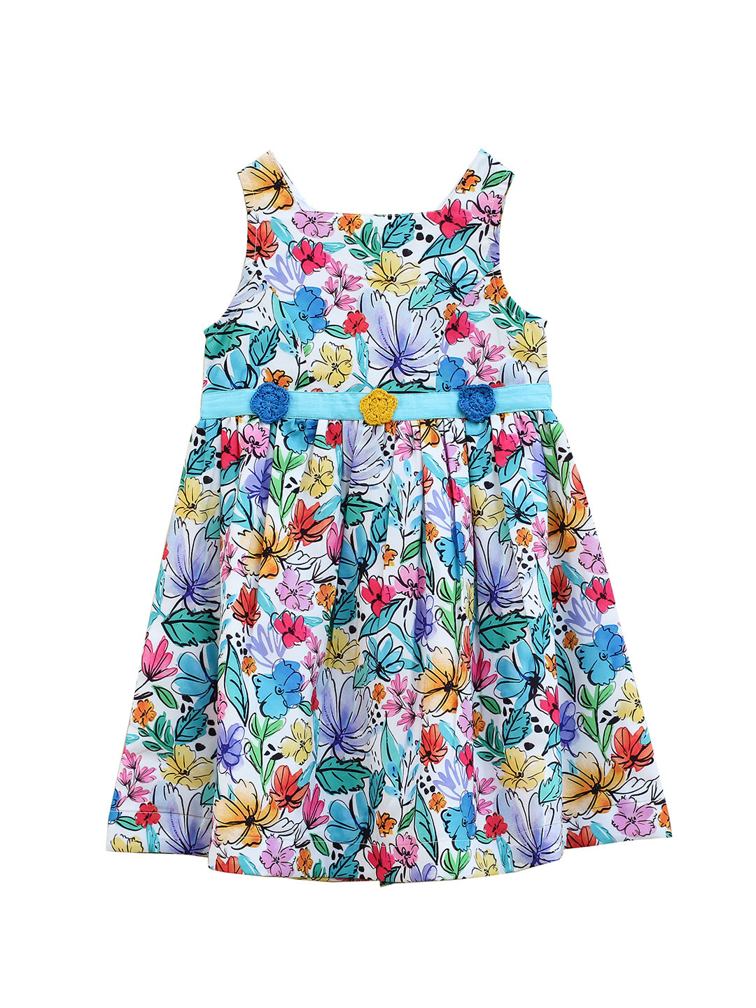 

misbis Girls Multicoloured Floral A-Line Cotton Dress, Multi