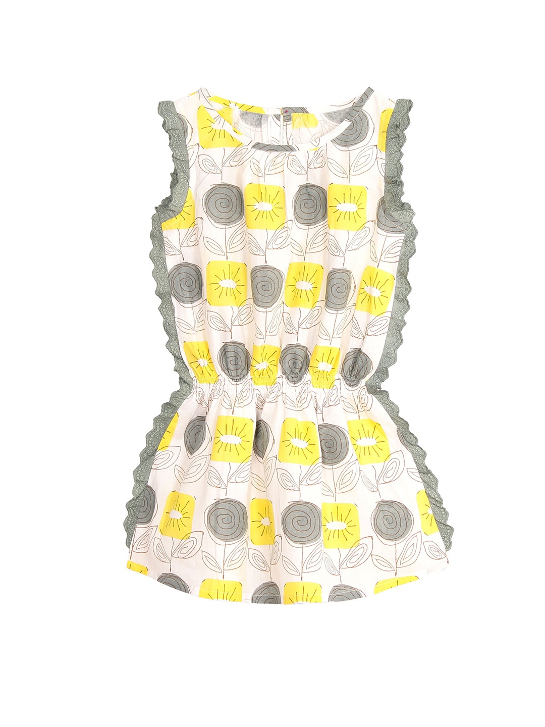 

misbis Girls Grey Floral A-Line Cotton Dress
