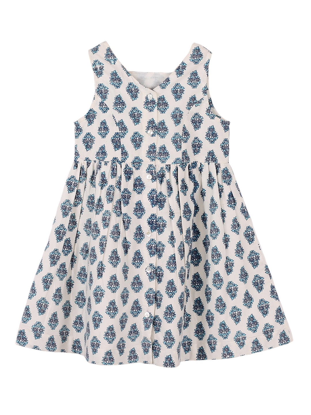 

misbis Girls Blue Ethnic Motifs A-Line Cotton Dress
