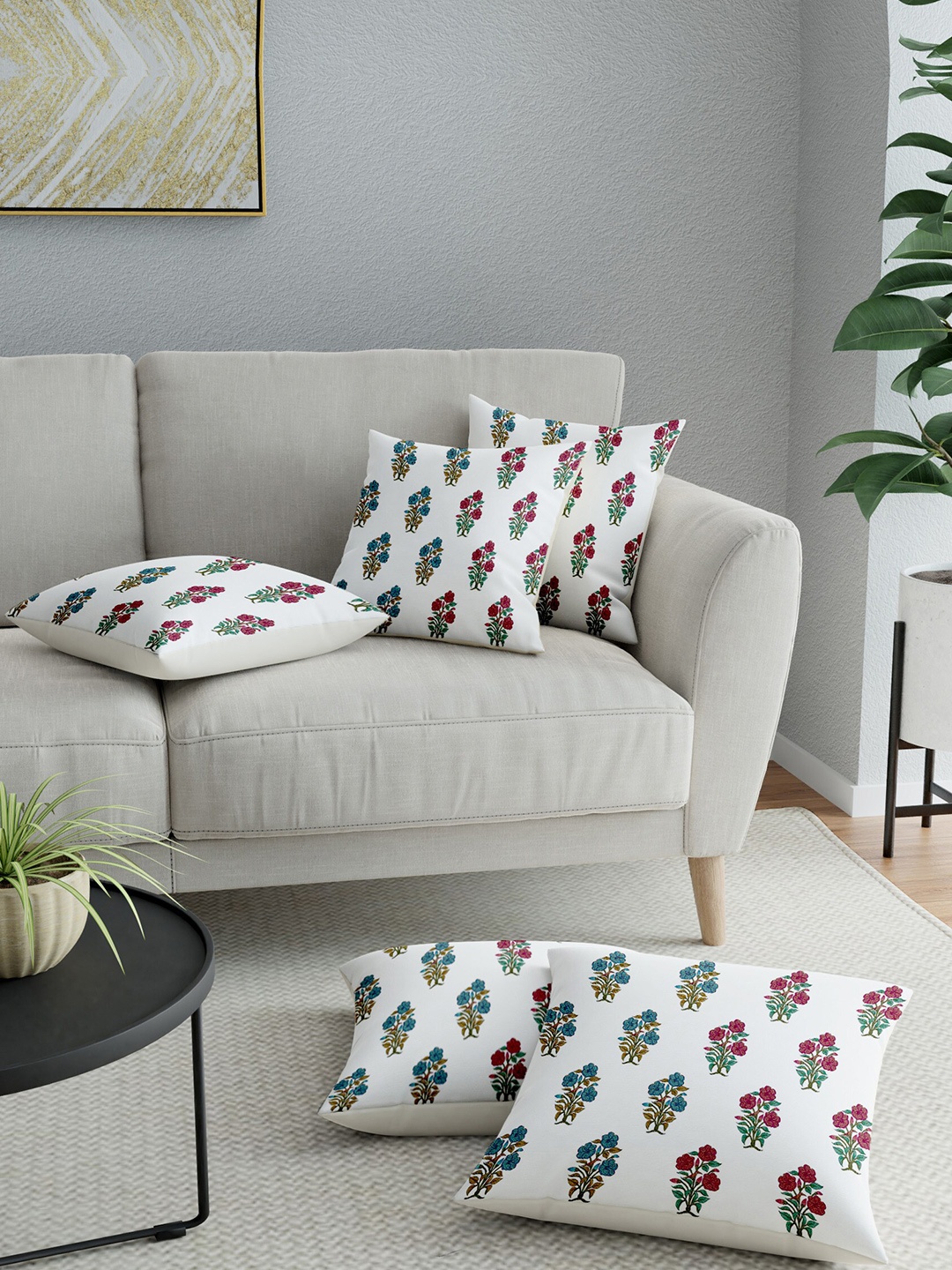 

LA VERNE Unisex Assorted & White Set of 5 Floral Square Cushion Covers