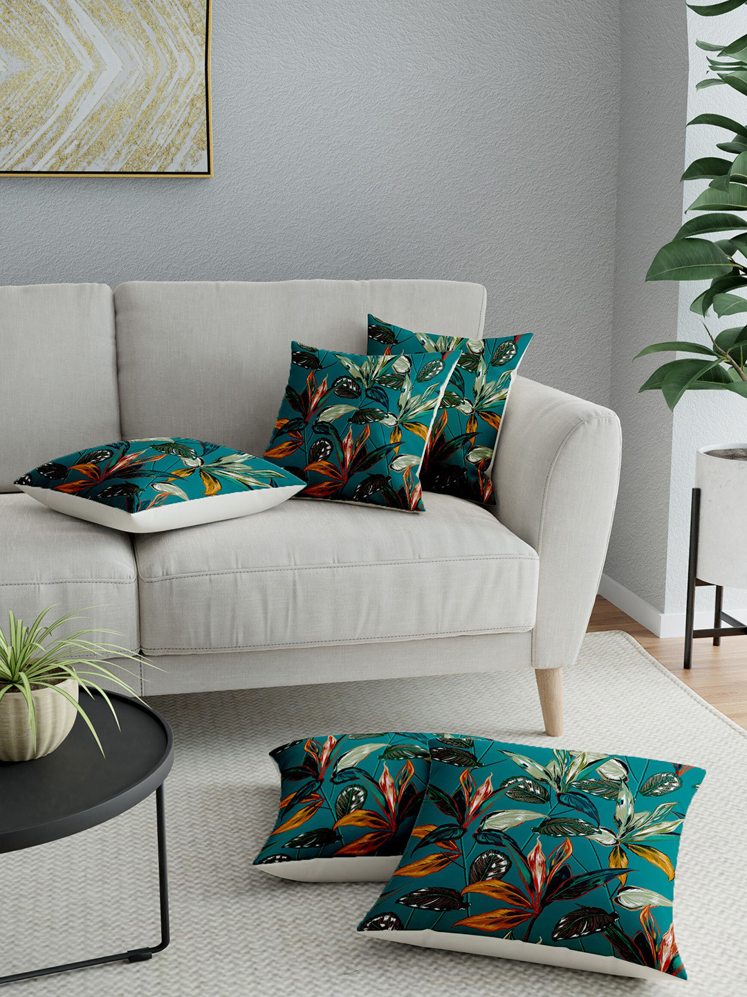 

LA VERNE Green Set of 5 Abstract Square Cushion Covers