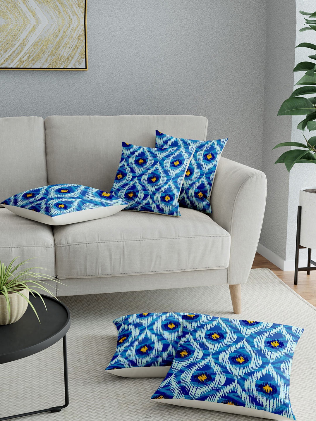 

LA VERNE Set of 5 Blue and White Geometric Square Cushion Covers