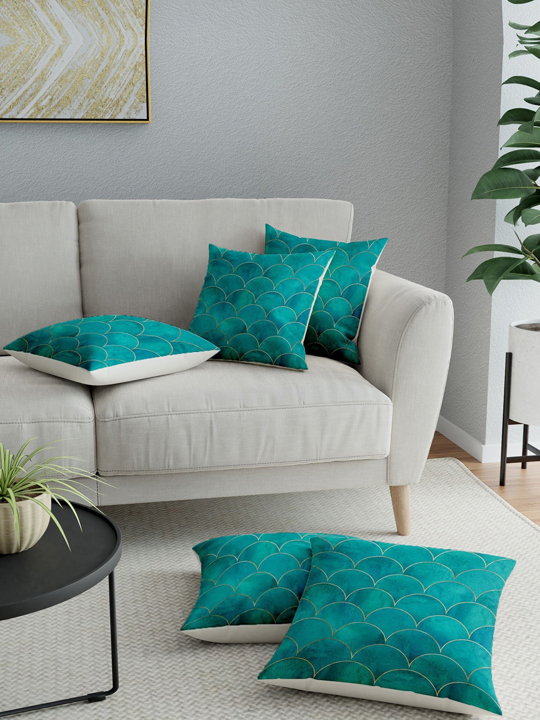 

LA VERNE Green Set of 5 Geometric Square Cushion Covers