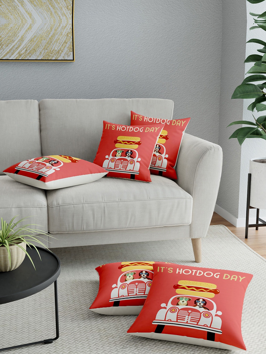 LA VERNE Assorted Set of 5 Graphic Printed Square Cushion Covers