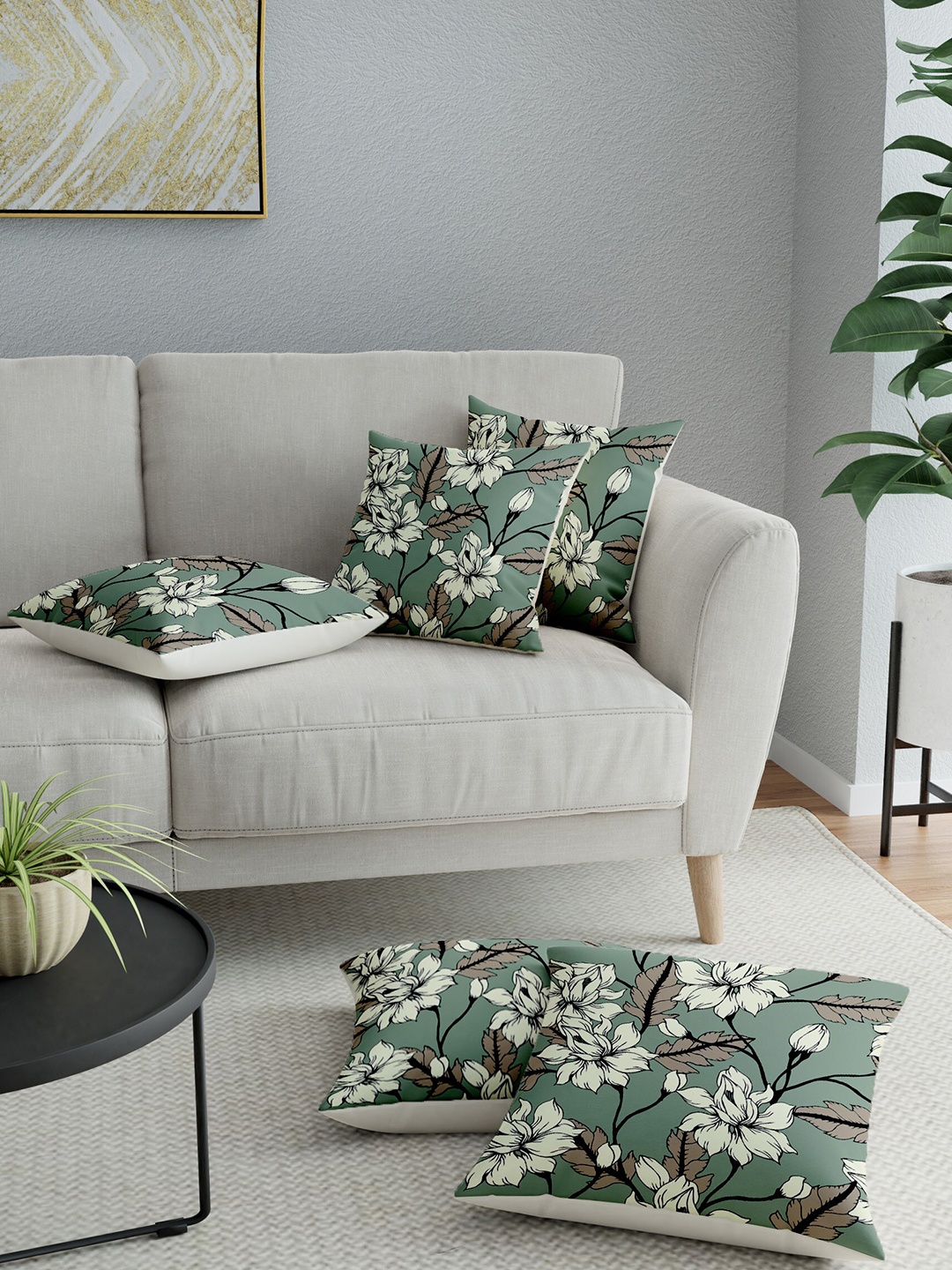 

LA VERNE Grey Set of 5 Floral Square Cushion Covers