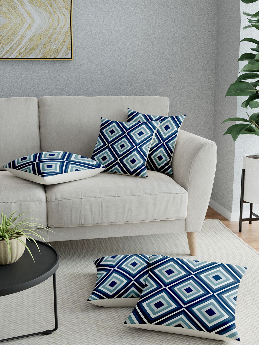 

LA VERNE Assorted Set of 5 Geometric Square Cotton Canvas Cushion Covers