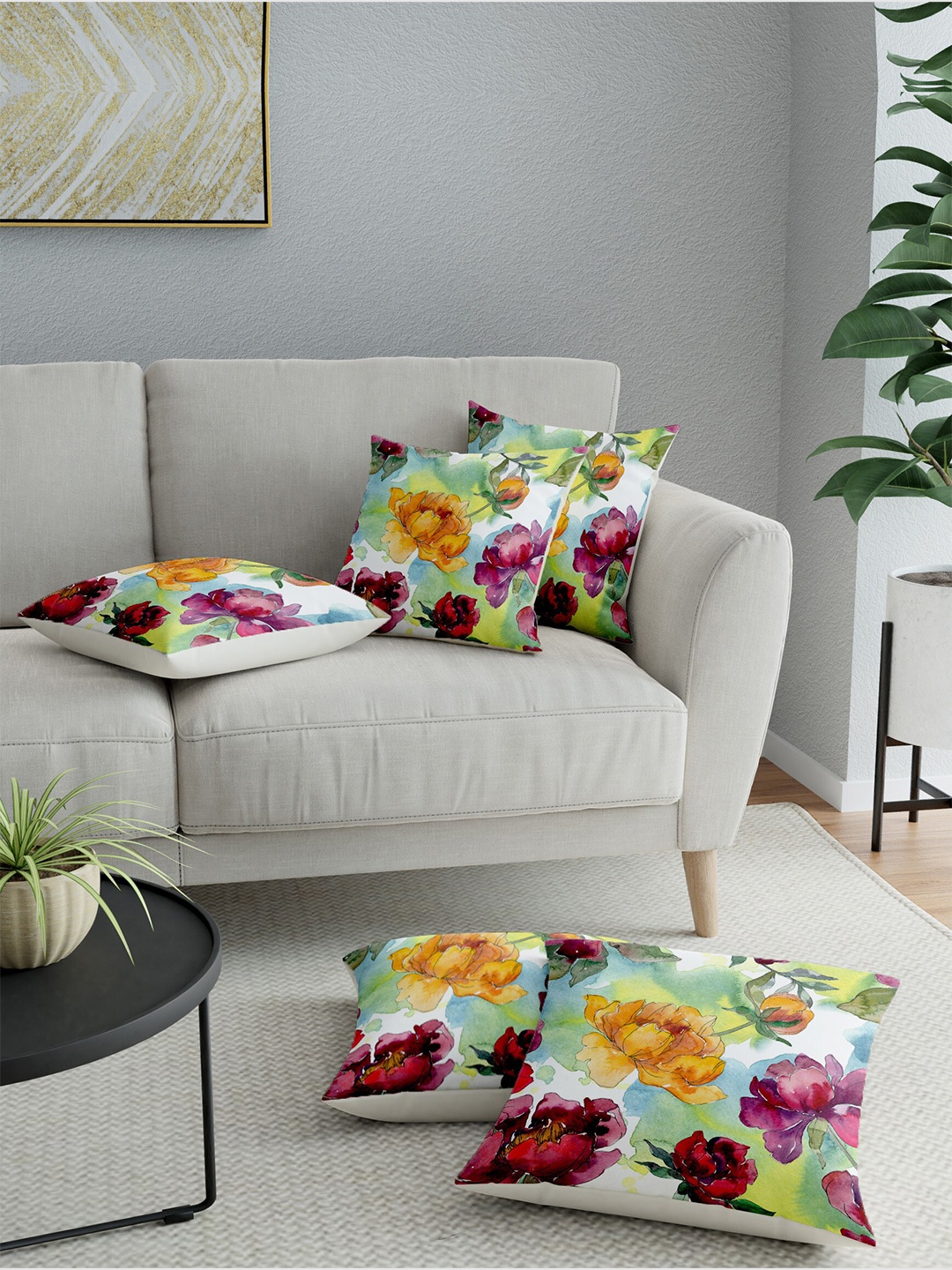 

LA VERNE White Set of 5 Floral Square Cushion Covers