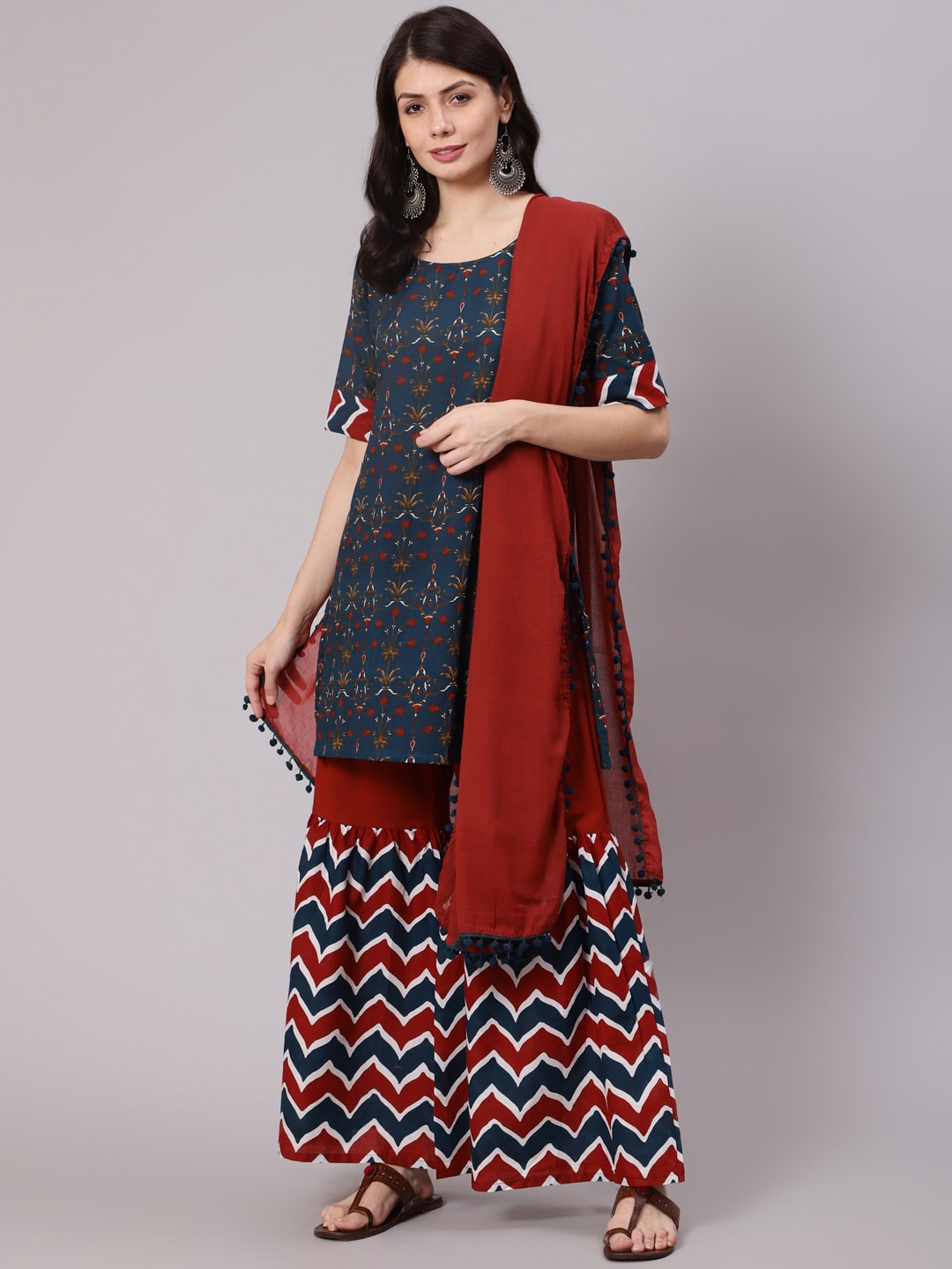 

Awadhi Women Blue Printed Pure Cotton Kurta Set