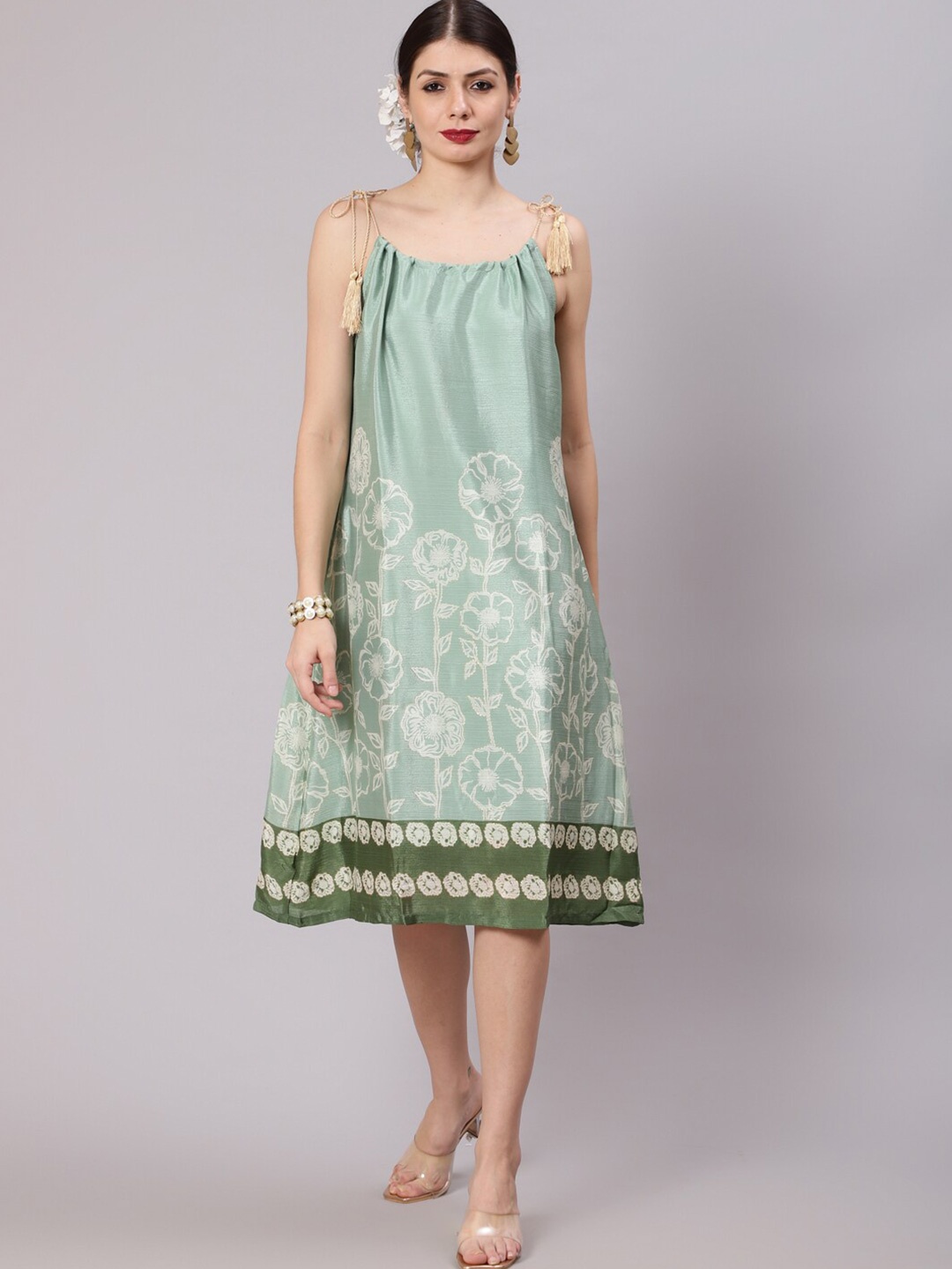 

Awadhi Women Green Floral A-Line Dress