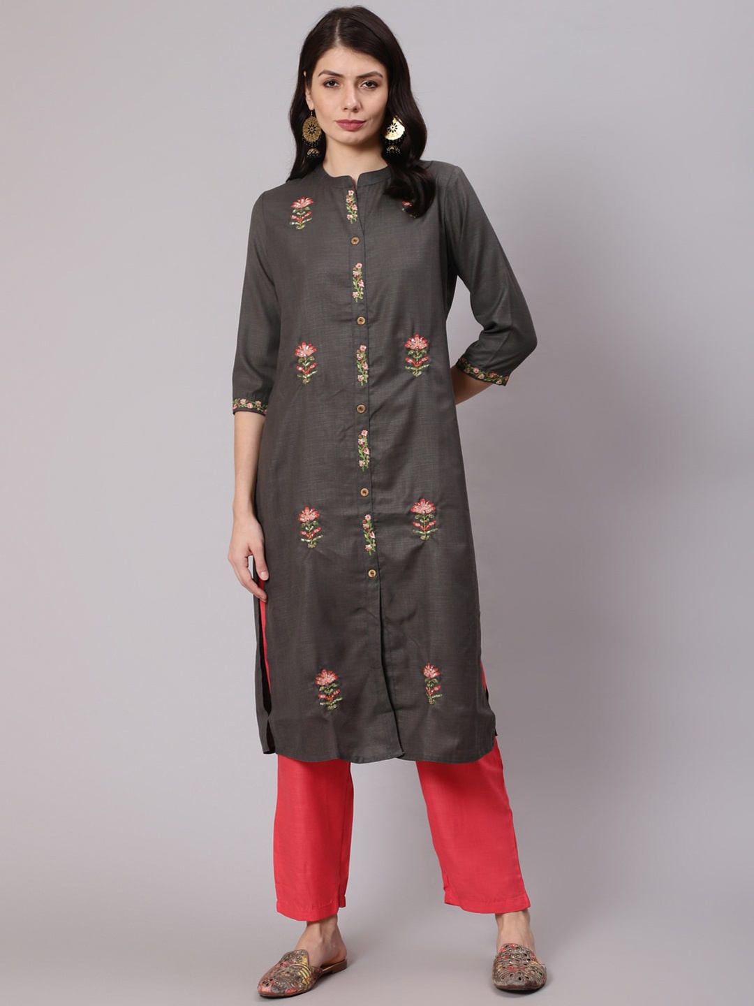 

Awadhi Women Grey Kurti with Trousers