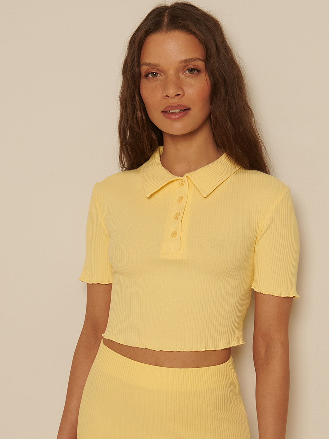 

NA-KD Women Yellow Polo Collar T-shirt