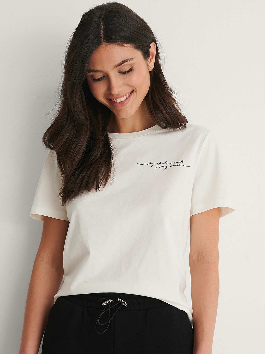 

NA-KD Women Beige Pure Cotton T-shirt