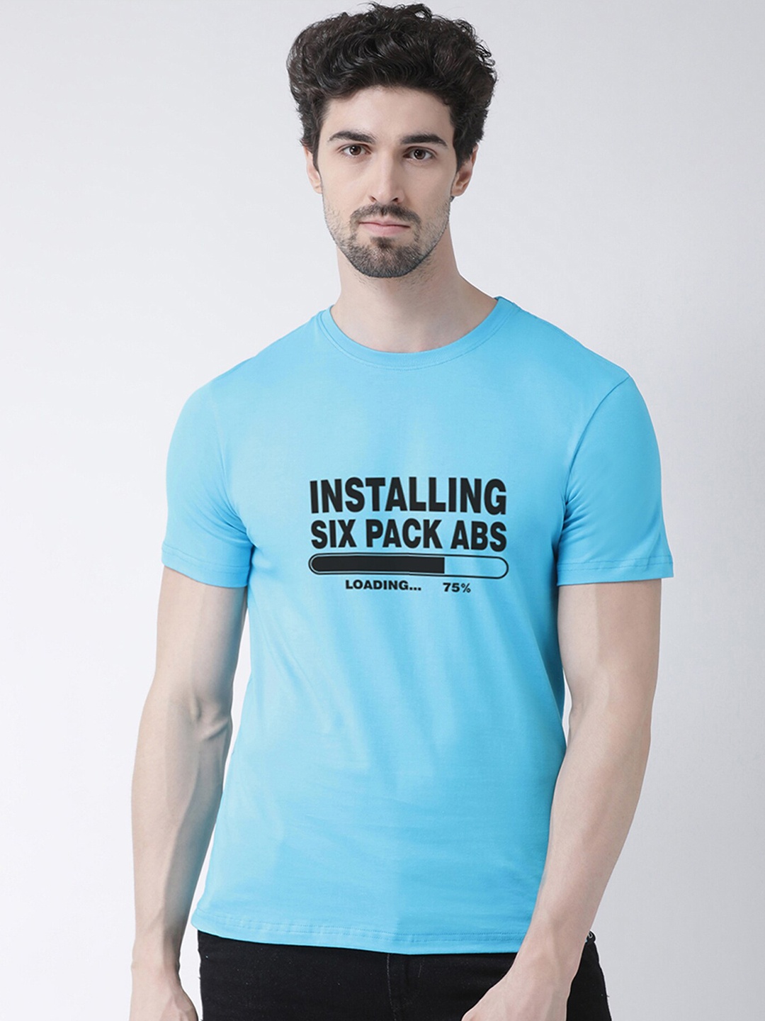 

Friskers Men Turquoise Blue Typography Printed T-shirt