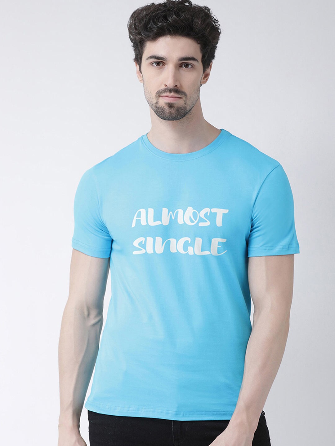 

Friskers Men Turquoise Blue Typography Printed T-shirt