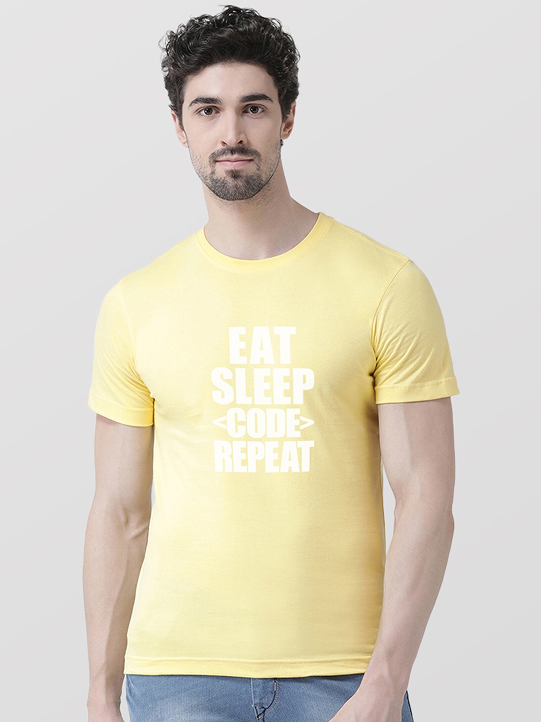 

Friskers Men Yellow Typography Printed T-shirt
